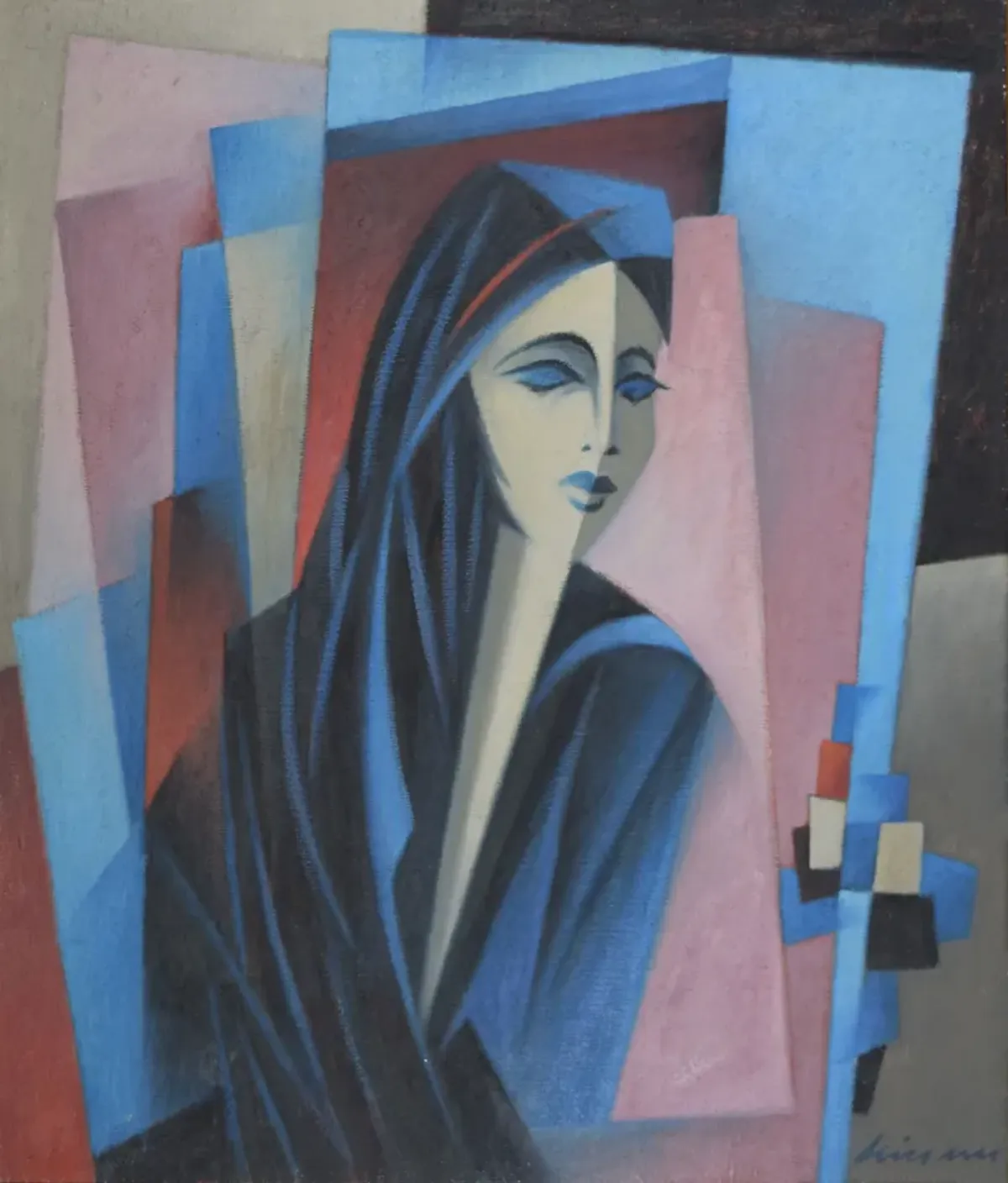 Limited Edition - Vintage Cubist Portrait Painting - Antiquarian Art Company - Black