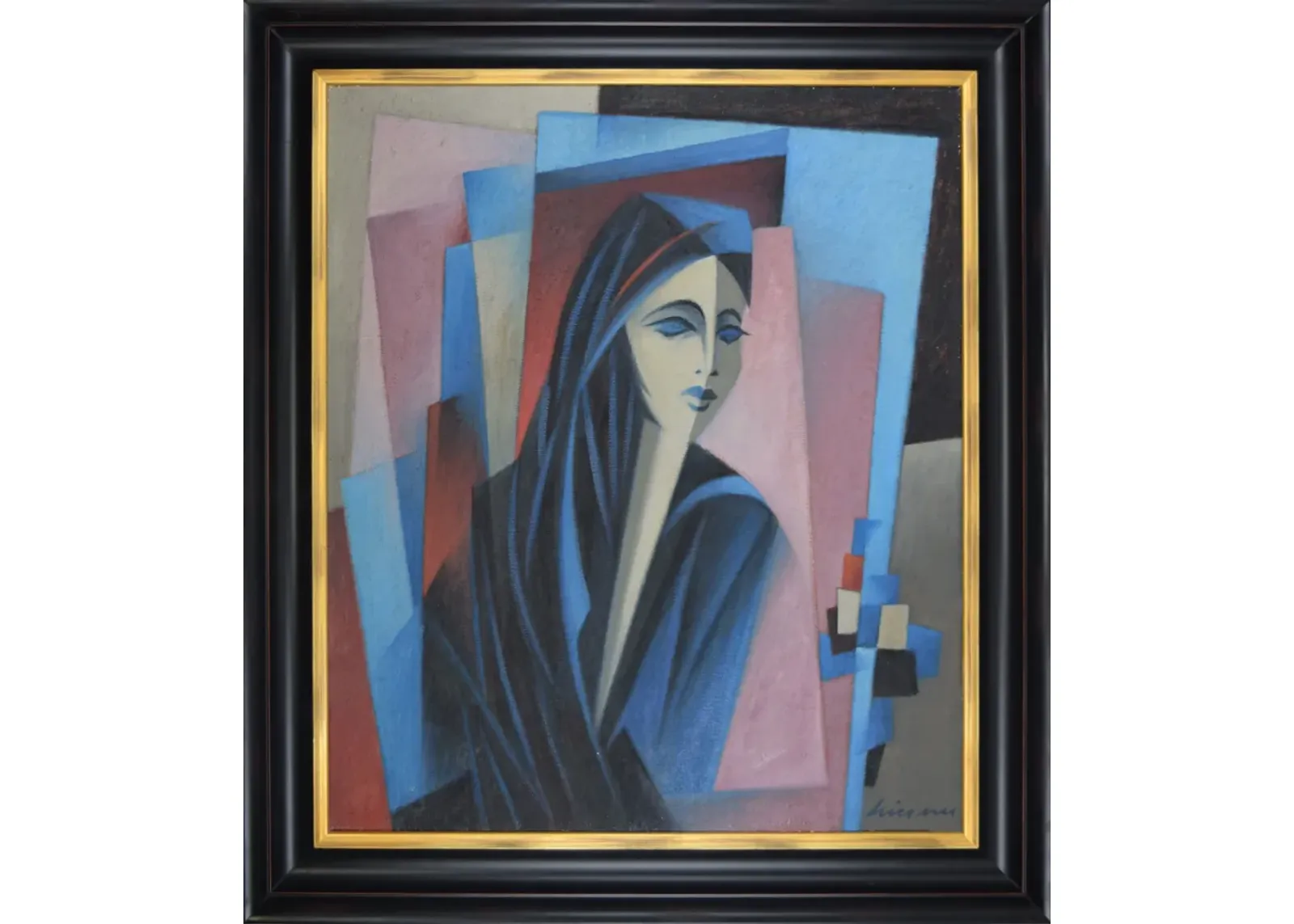 Limited Edition - Vintage Cubist Portrait Painting - Antiquarian Art Company - Black