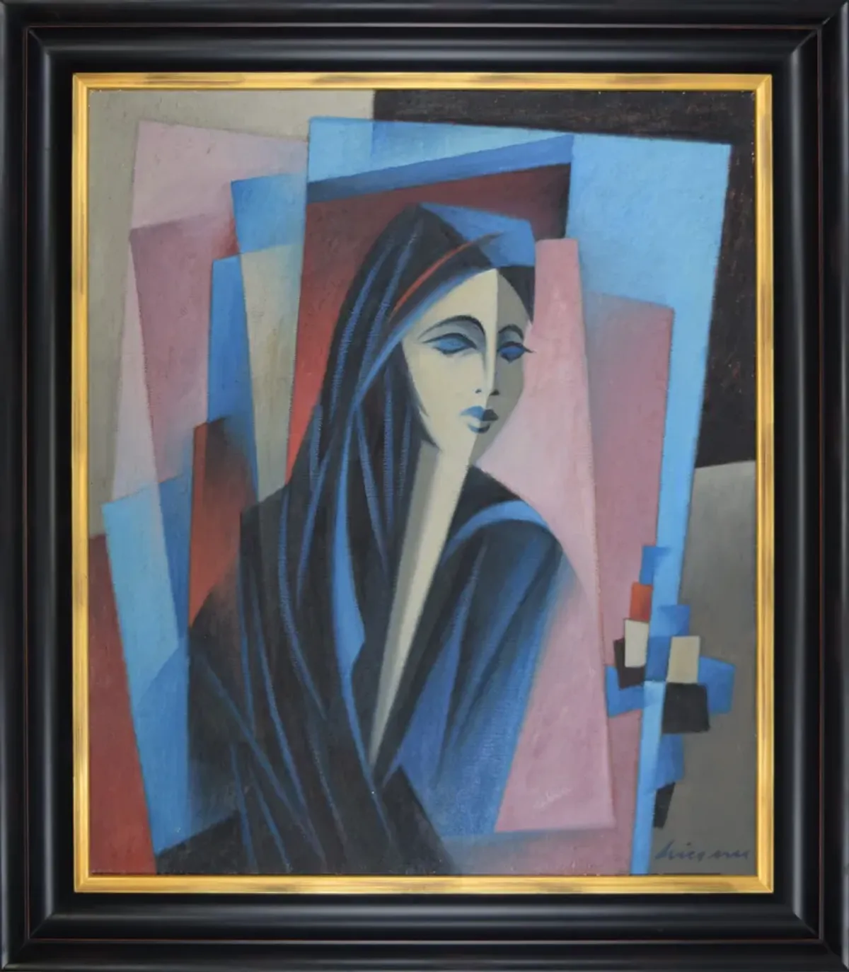 Limited Edition - Vintage Cubist Portrait Painting - Antiquarian Art Company - Black