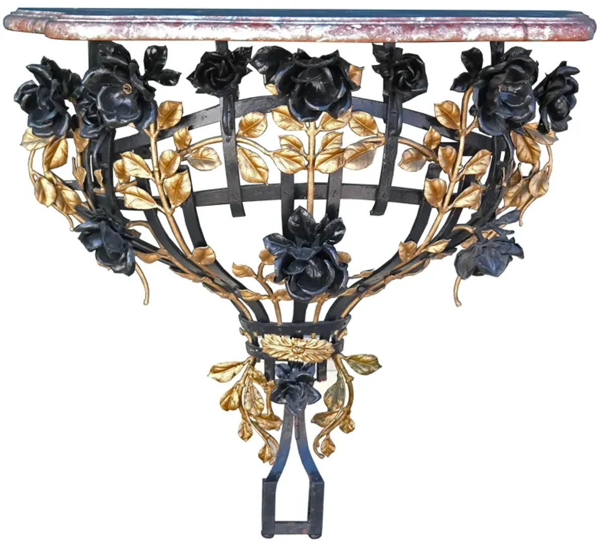 French Iron Marble Top Console C.1920 - Antiquarian Art Company - Pink