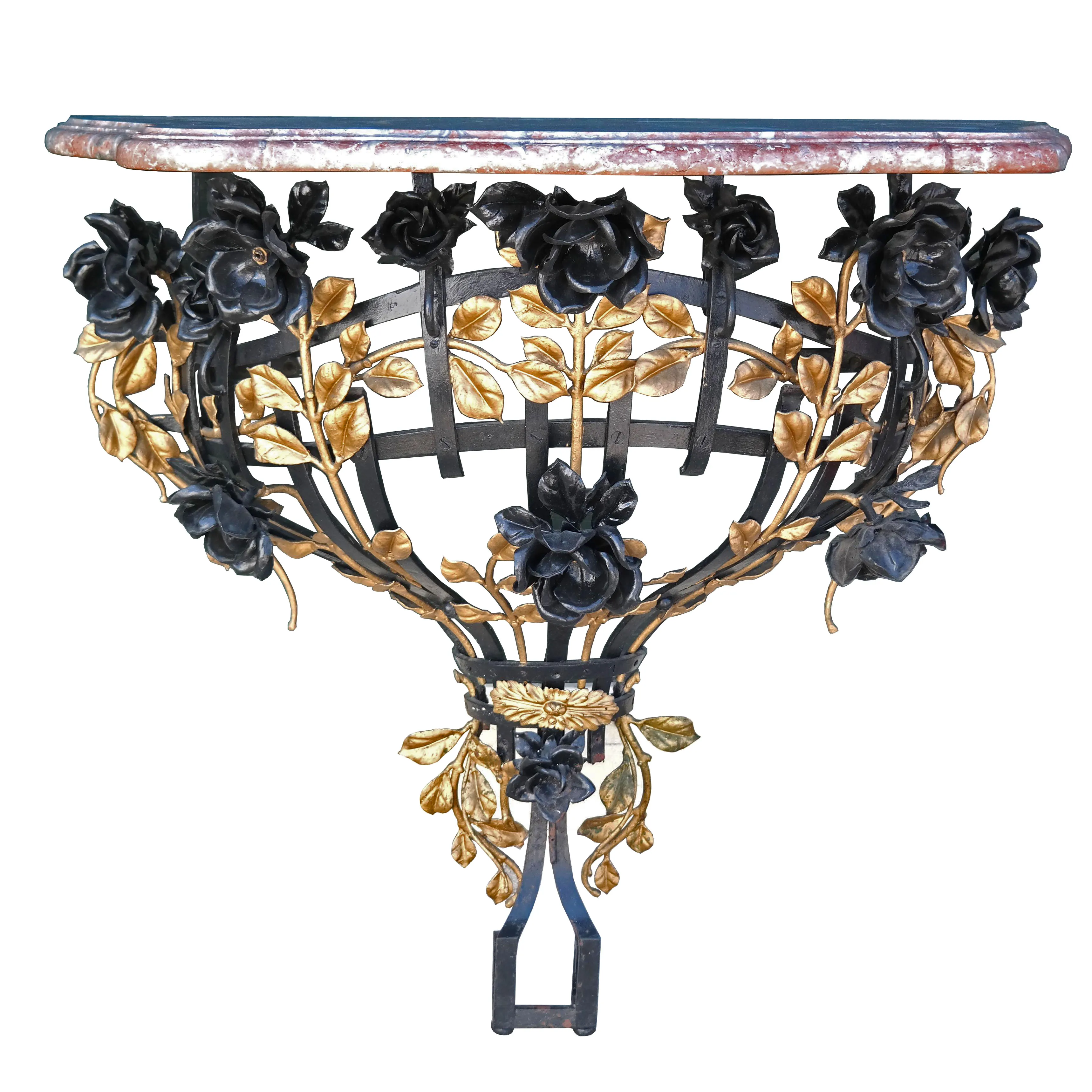 French Iron Marble Top Console C.1920 - Antiquarian Art Company - Pink