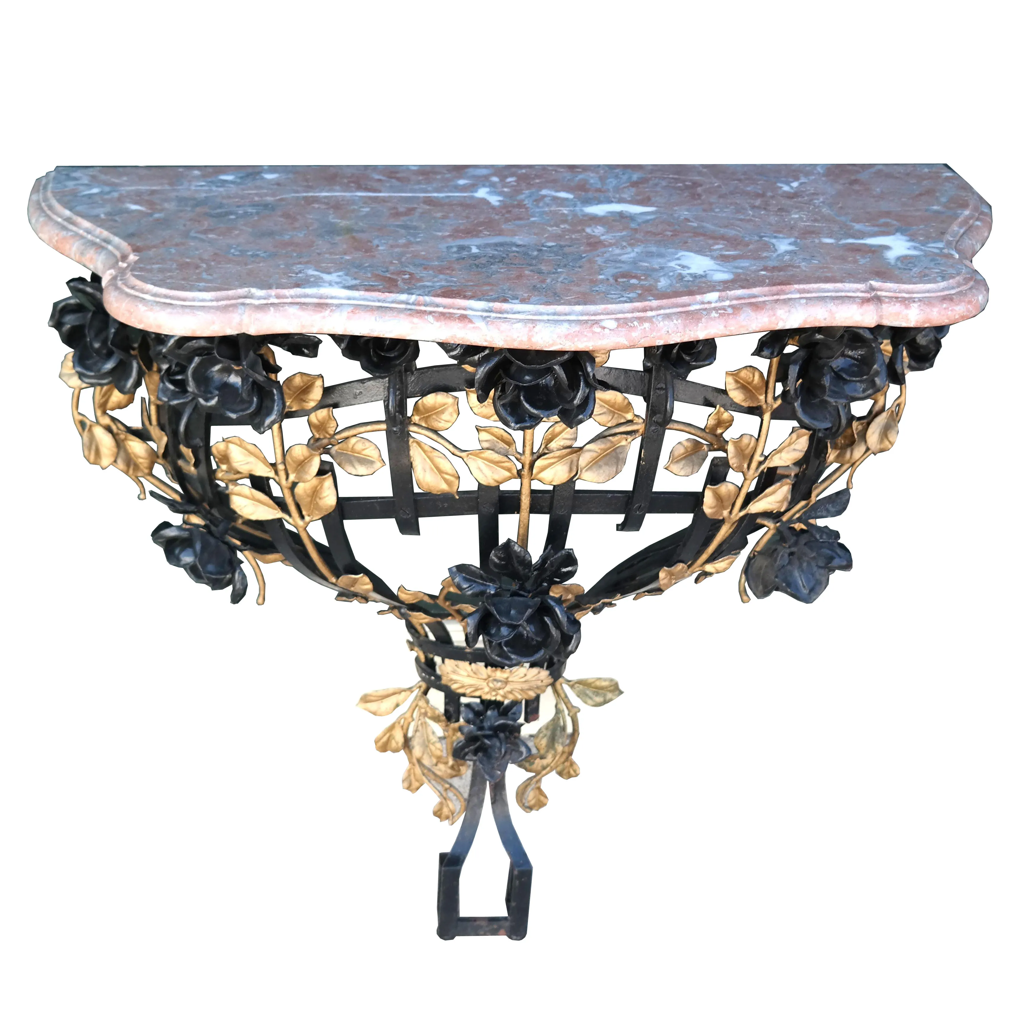 French Iron Marble Top Console C.1920 - Antiquarian Art Company - Pink