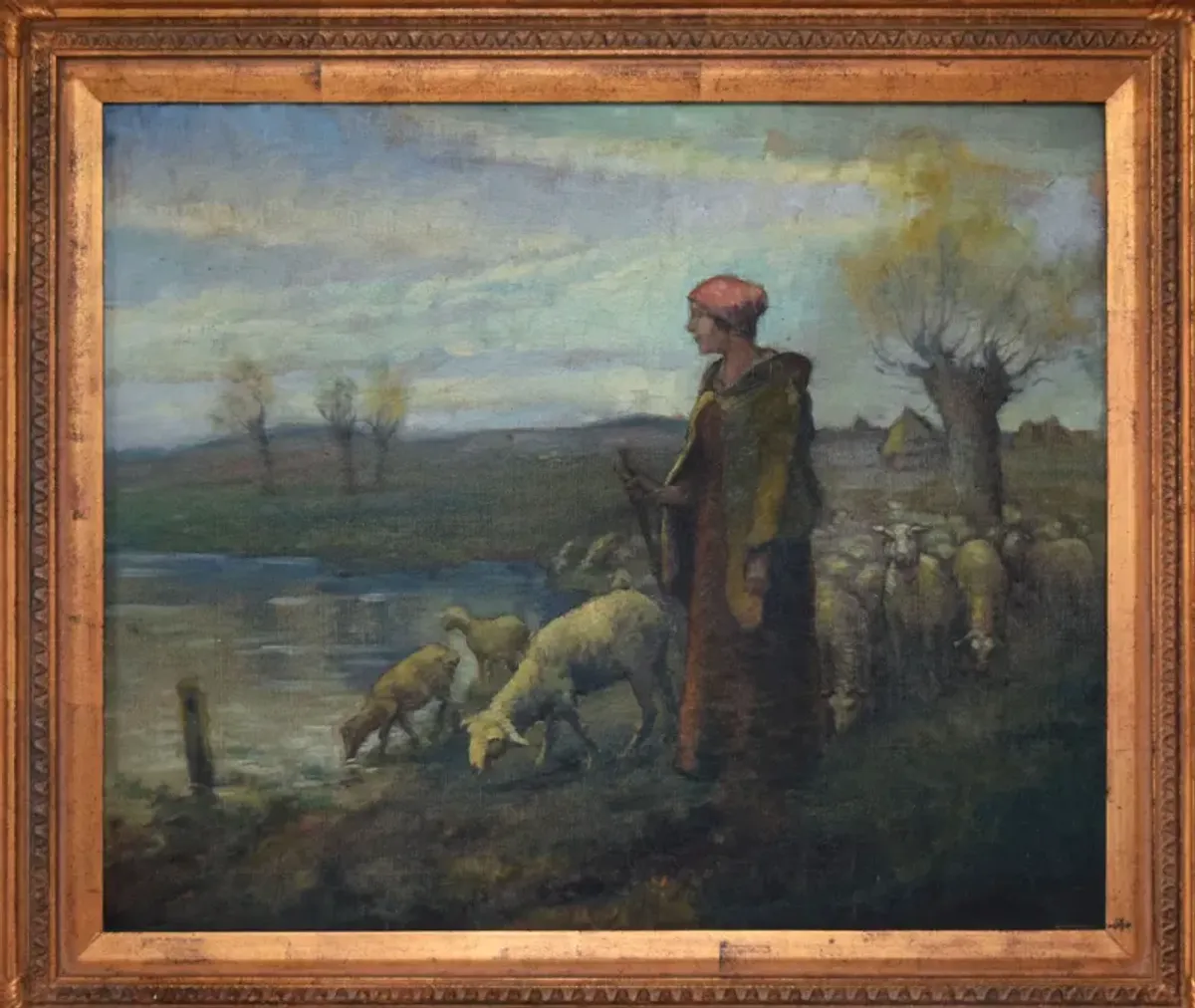 Antique Continental Landscape with Sheep - Antiquarian Art Company - Brown