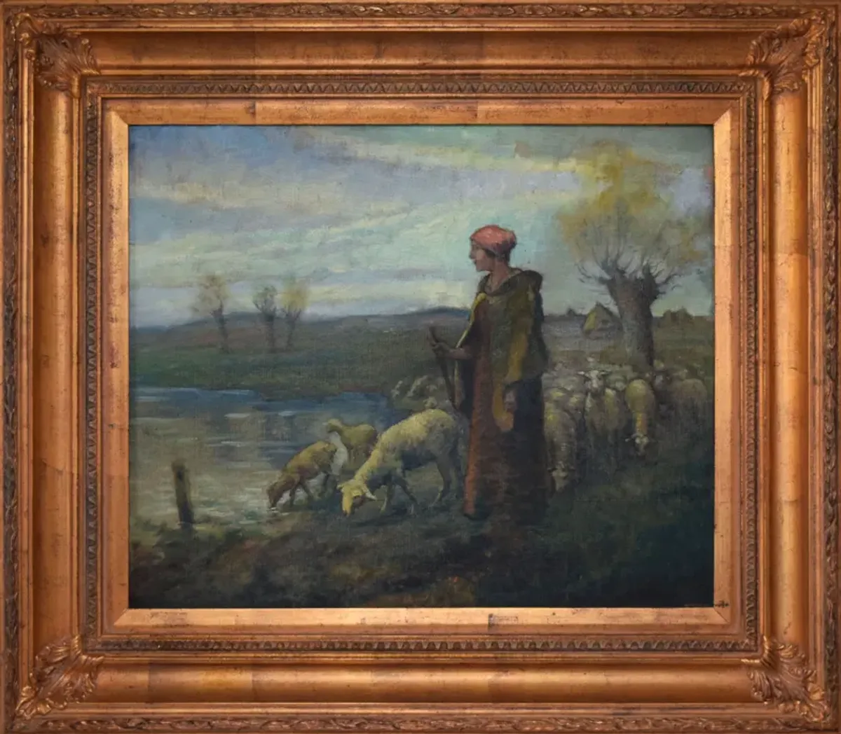 Antique Continental Landscape with Sheep - Antiquarian Art Company - Brown