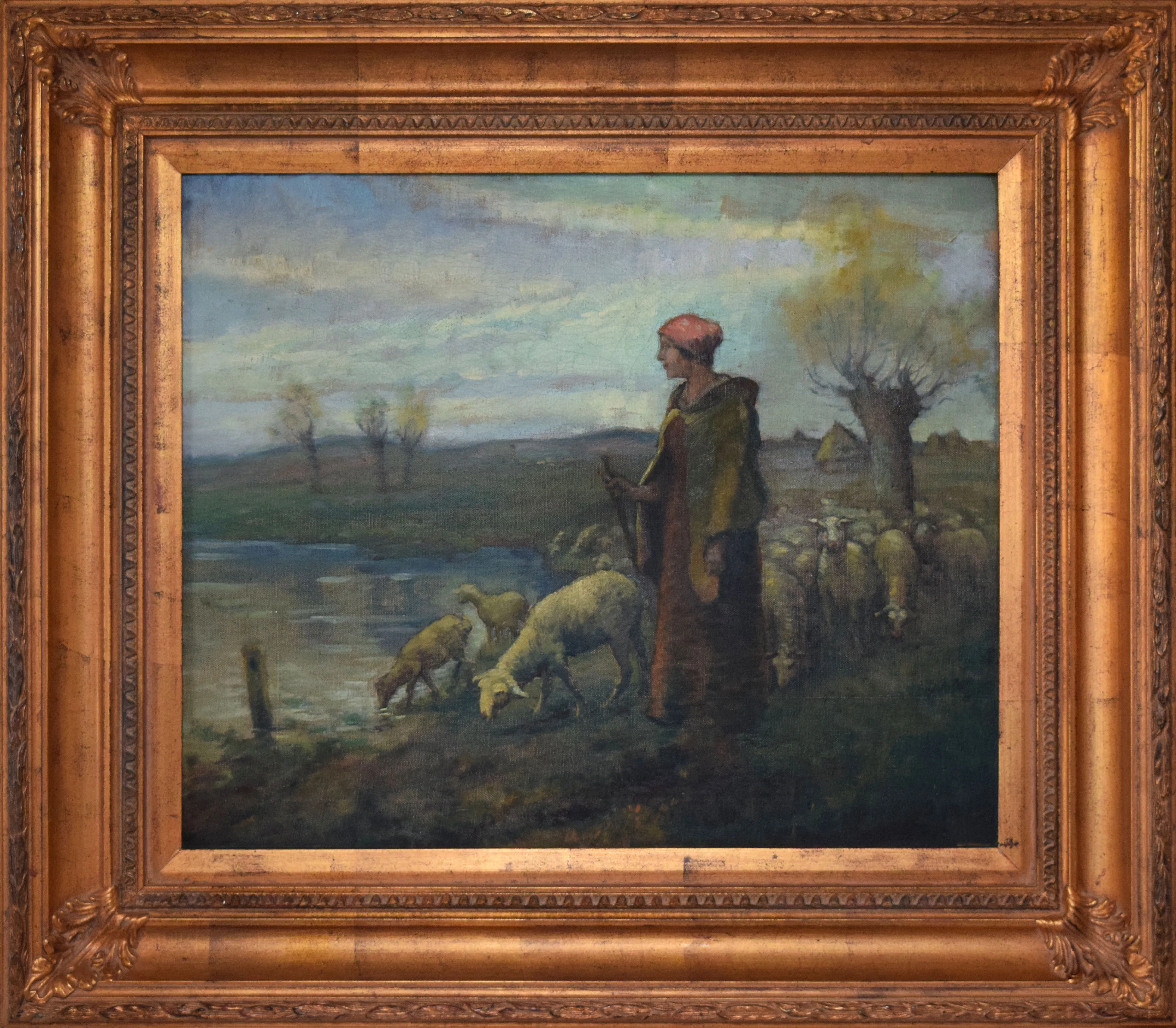 Antique Continental Landscape with Sheep - Antiquarian Art Company - Brown