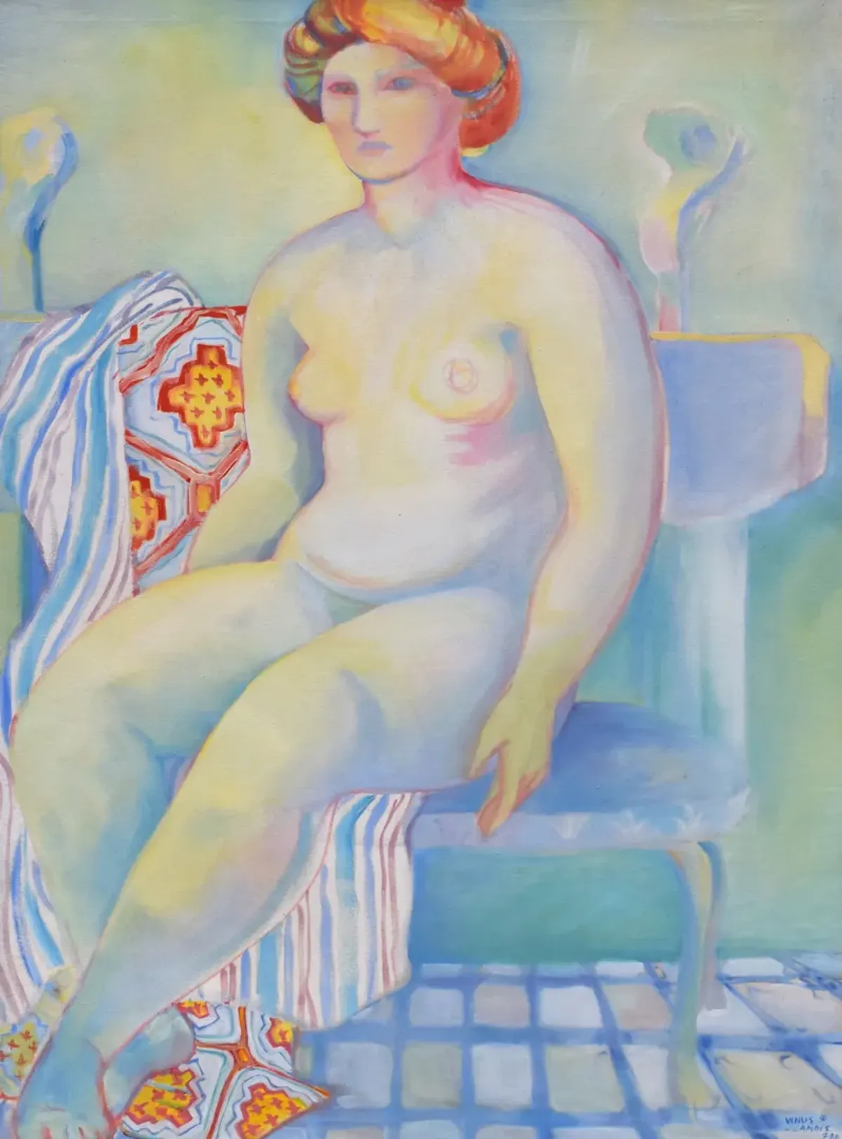 Limited Edition - Fauvist Female Nude Painting by Landis - Antiquarian Art Company - pink