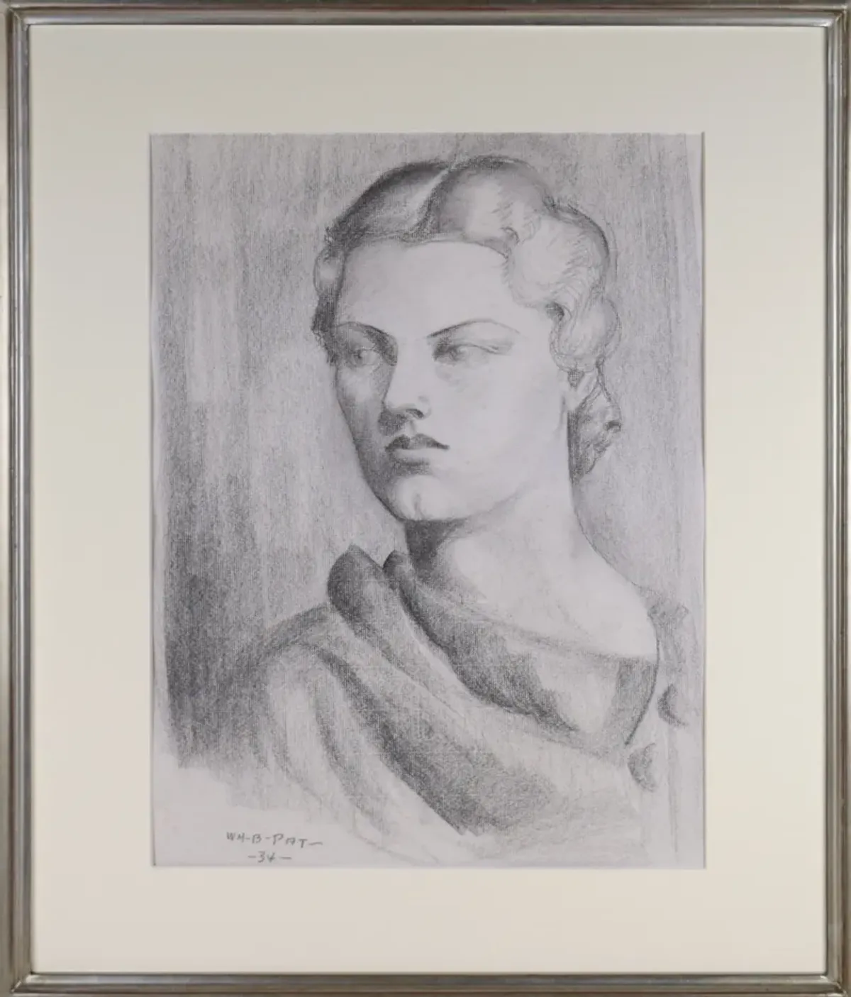 Vintage Art Deco Portrait Drawing 1934 - Antiquarian Art Company - Gray