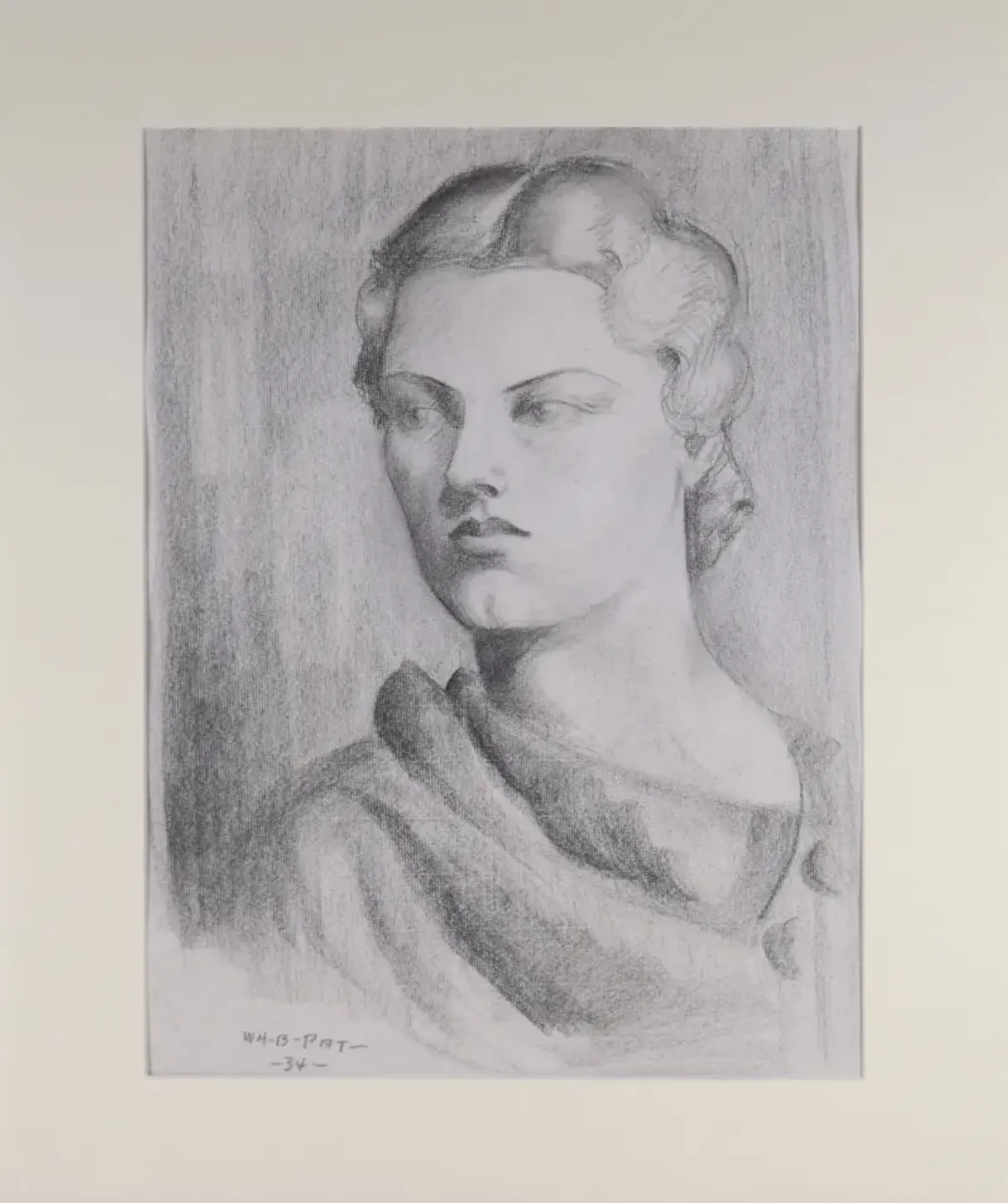 Vintage Art Deco Portrait Drawing 1934 - Antiquarian Art Company - Gray