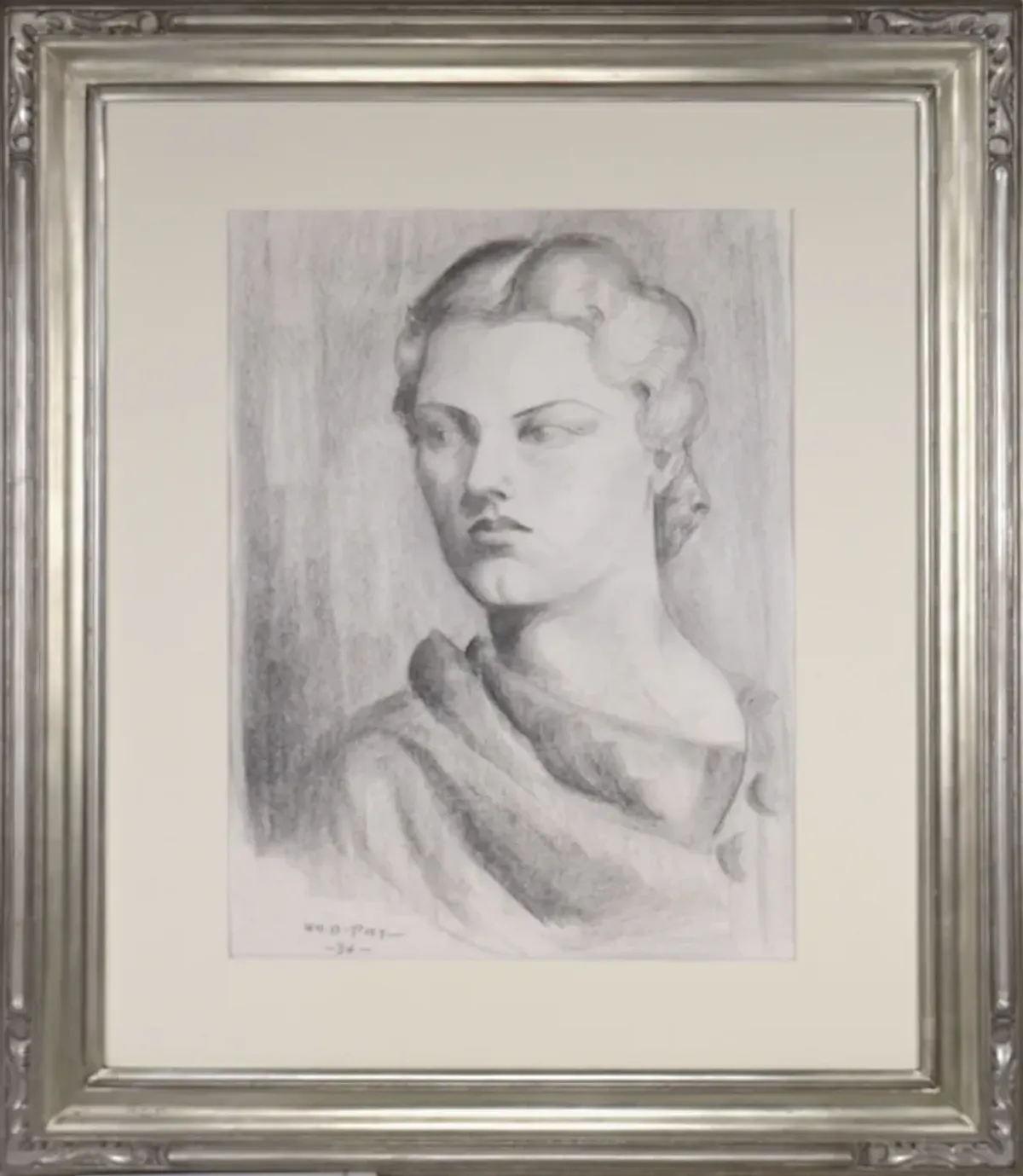 Vintage Art Deco Portrait Drawing 1934 - Antiquarian Art Company - Gray