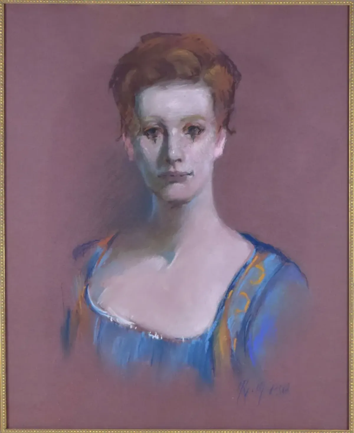 Vintage Pastel Portrait of a Woman - Antiquarian Art Company - Blue