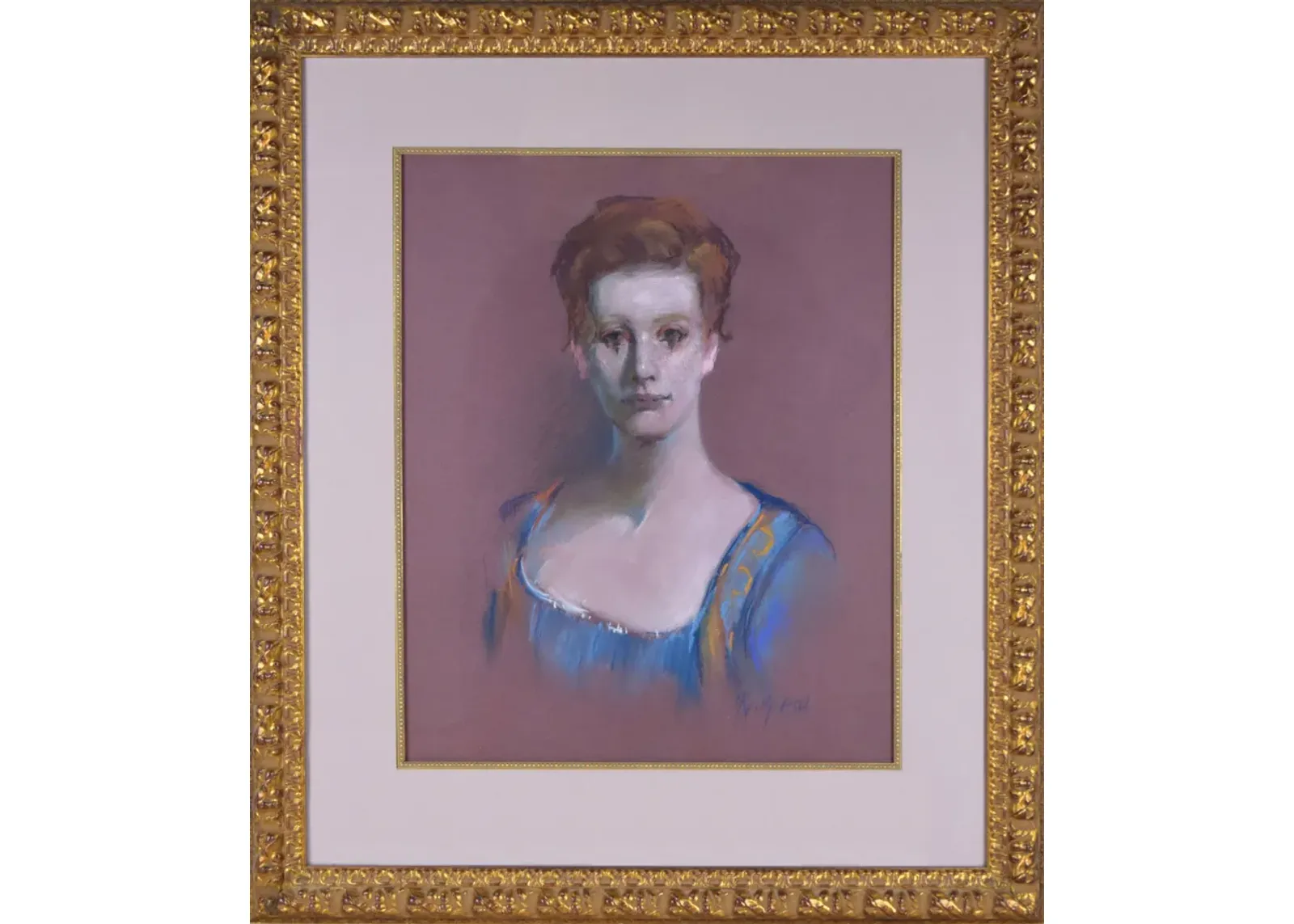 Vintage Pastel Portrait of a Woman - Antiquarian Art Company - Blue