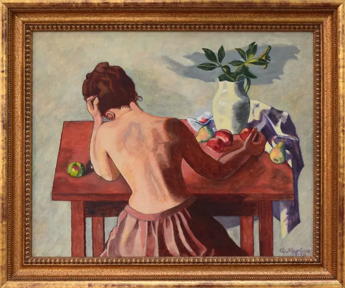 Limited Edition - Vintage Painting of Partial Nude 1978 - Antiquarian Art Company - Red