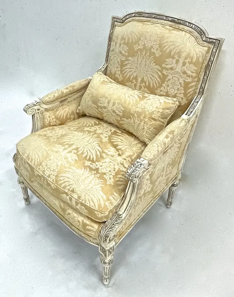 Baker Floral & Palm Silk Damask Armchair - Vermilion Designs - Beige