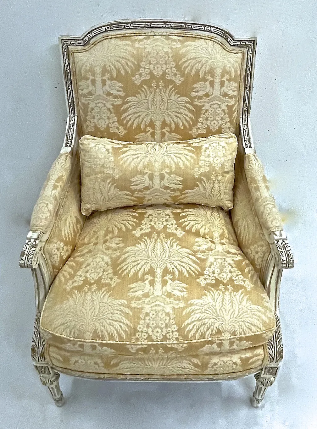 Baker Floral & Palm Silk Damask Armchair - Vermilion Designs - Beige