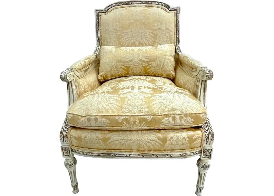 Baker Floral & Palm Silk Damask Armchair - Vermilion Designs - Beige