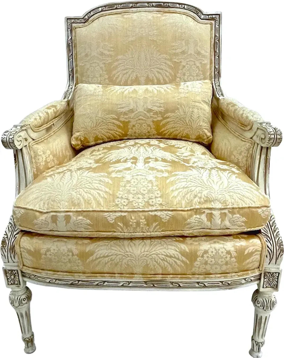 Baker Floral & Palm Silk Damask Armchair - Vermilion Designs - Beige