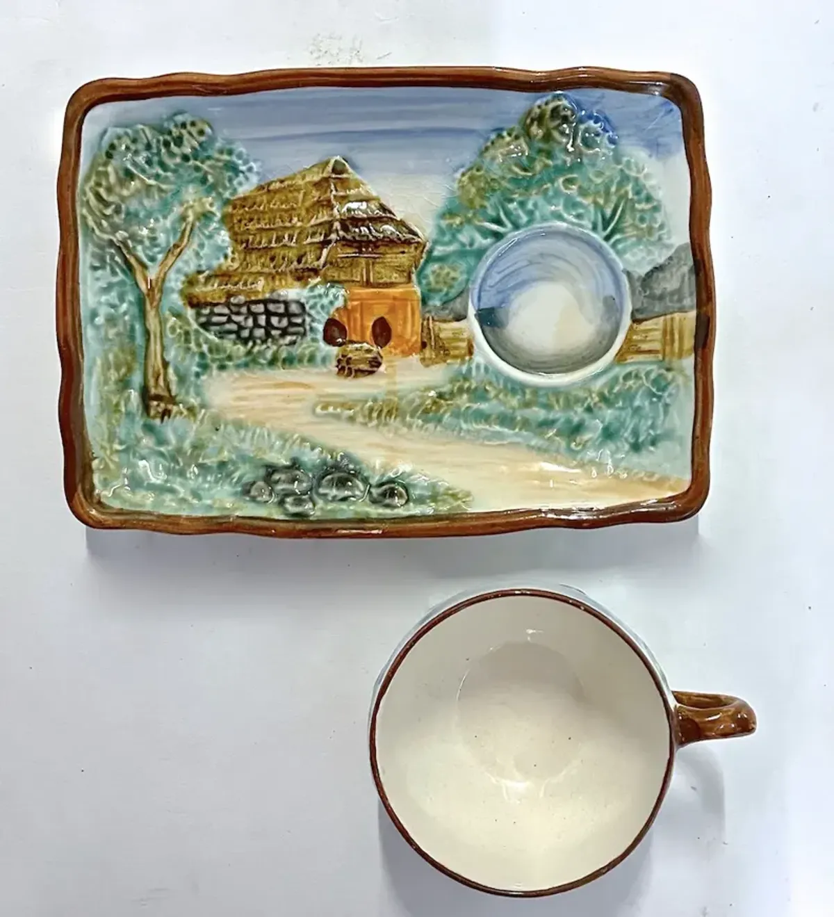 Majolica Tea & Biscuit Serving Tray - Vermilion Designs - Beige