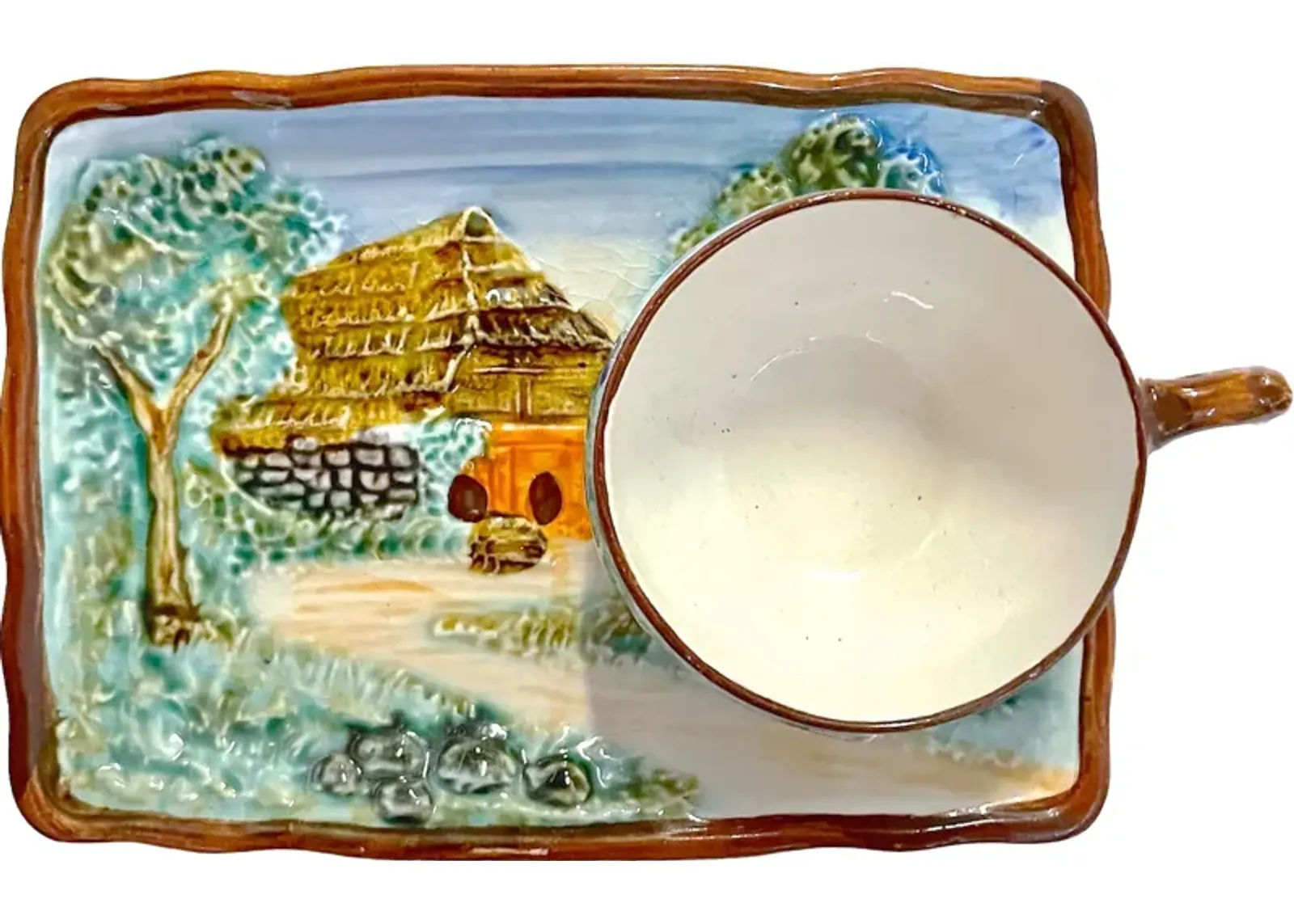 Majolica Tea & Biscuit Serving Tray - Vermilion Designs - Beige