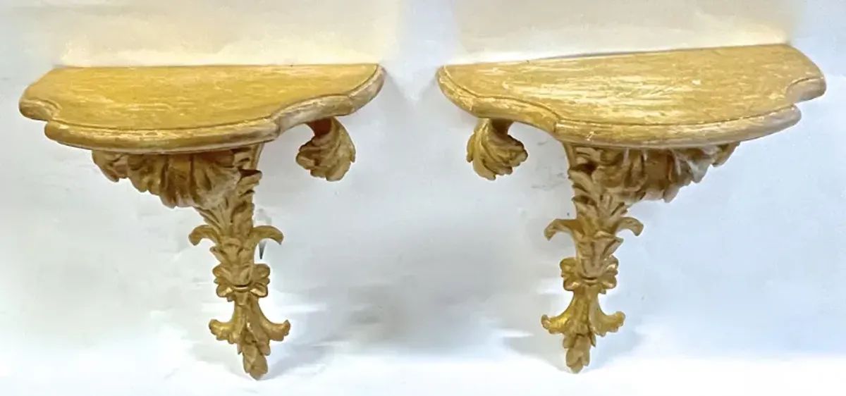 Gilt Acanthus Leaf Wall Shelves - Set of 2 - Vermilion Designs - Gold