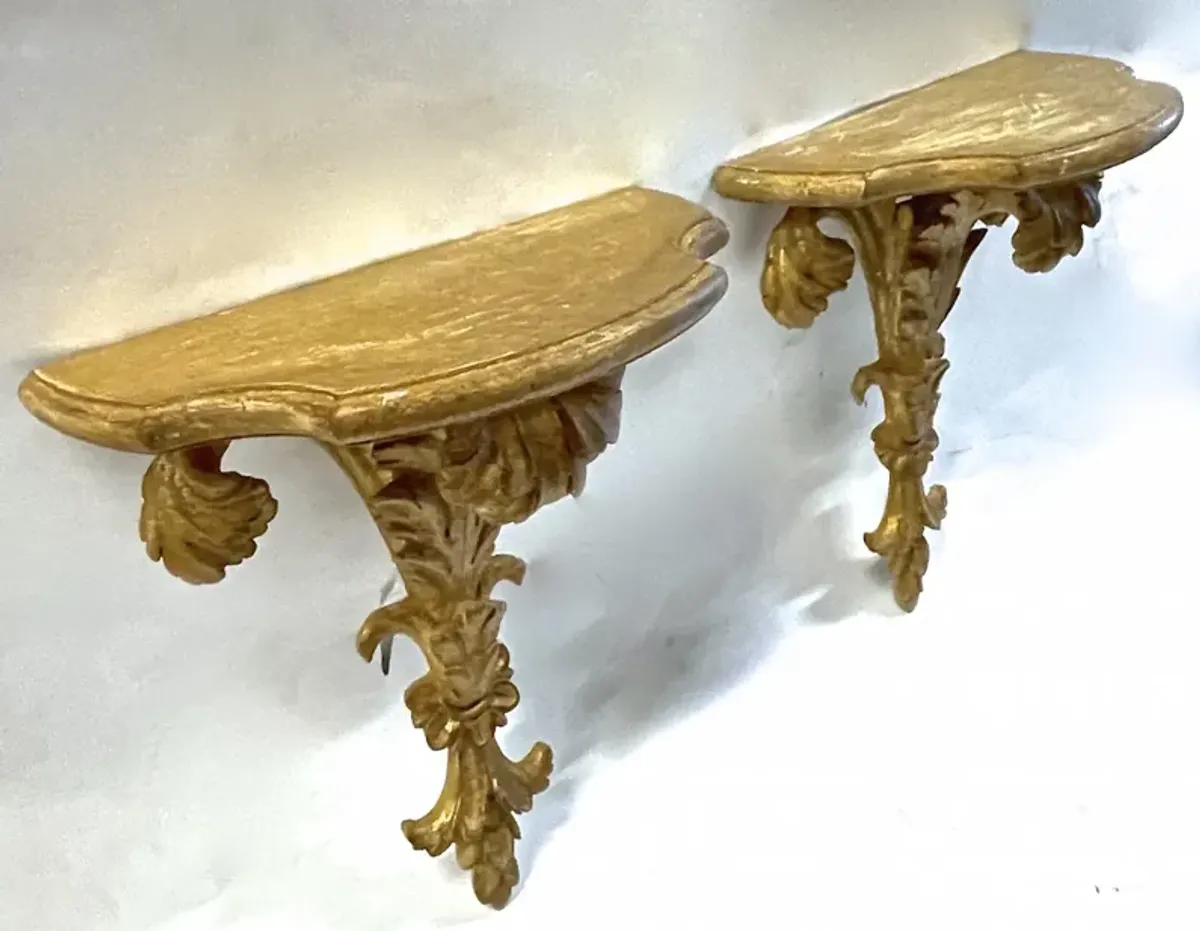 Gilt Acanthus Leaf Wall Shelves - Set of 2 - Vermilion Designs - Gold