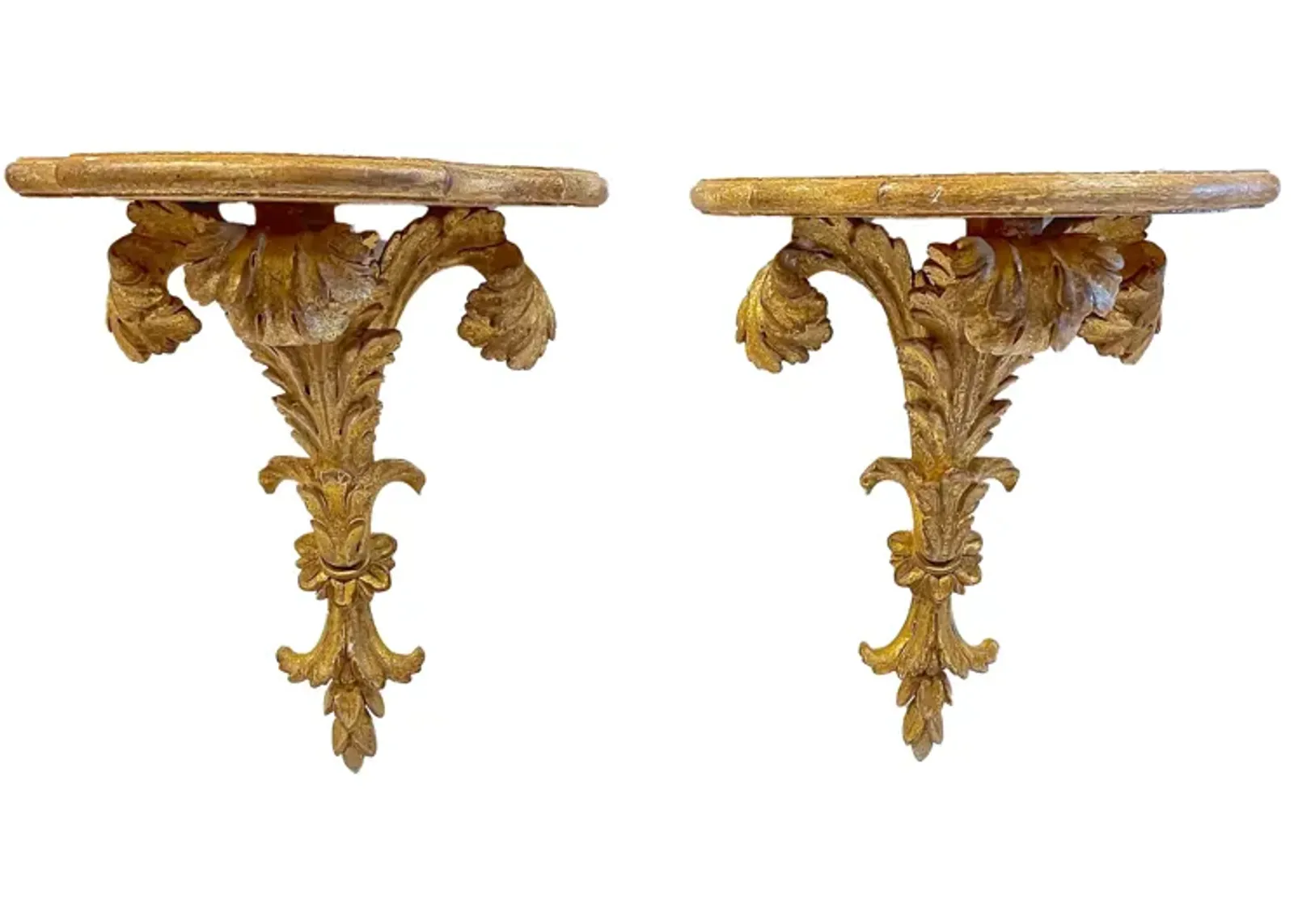 Gilt Acanthus Leaf Wall Shelves - Set of 2 - Vermilion Designs - Gold