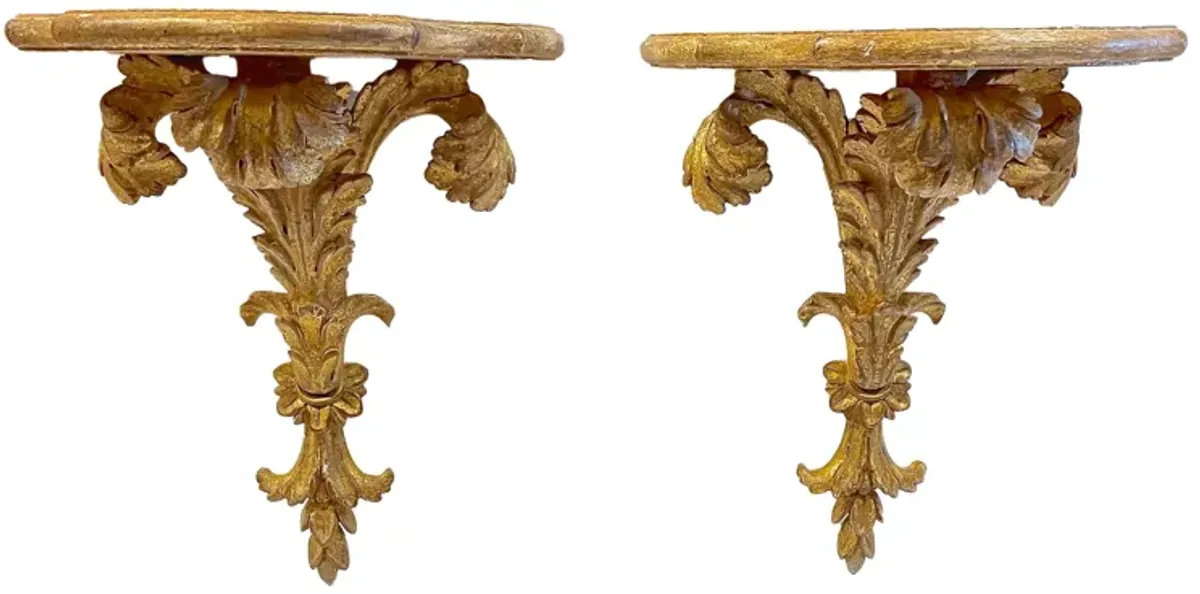 Gilt Acanthus Leaf Wall Shelves - Set of 2 - Vermilion Designs - Gold