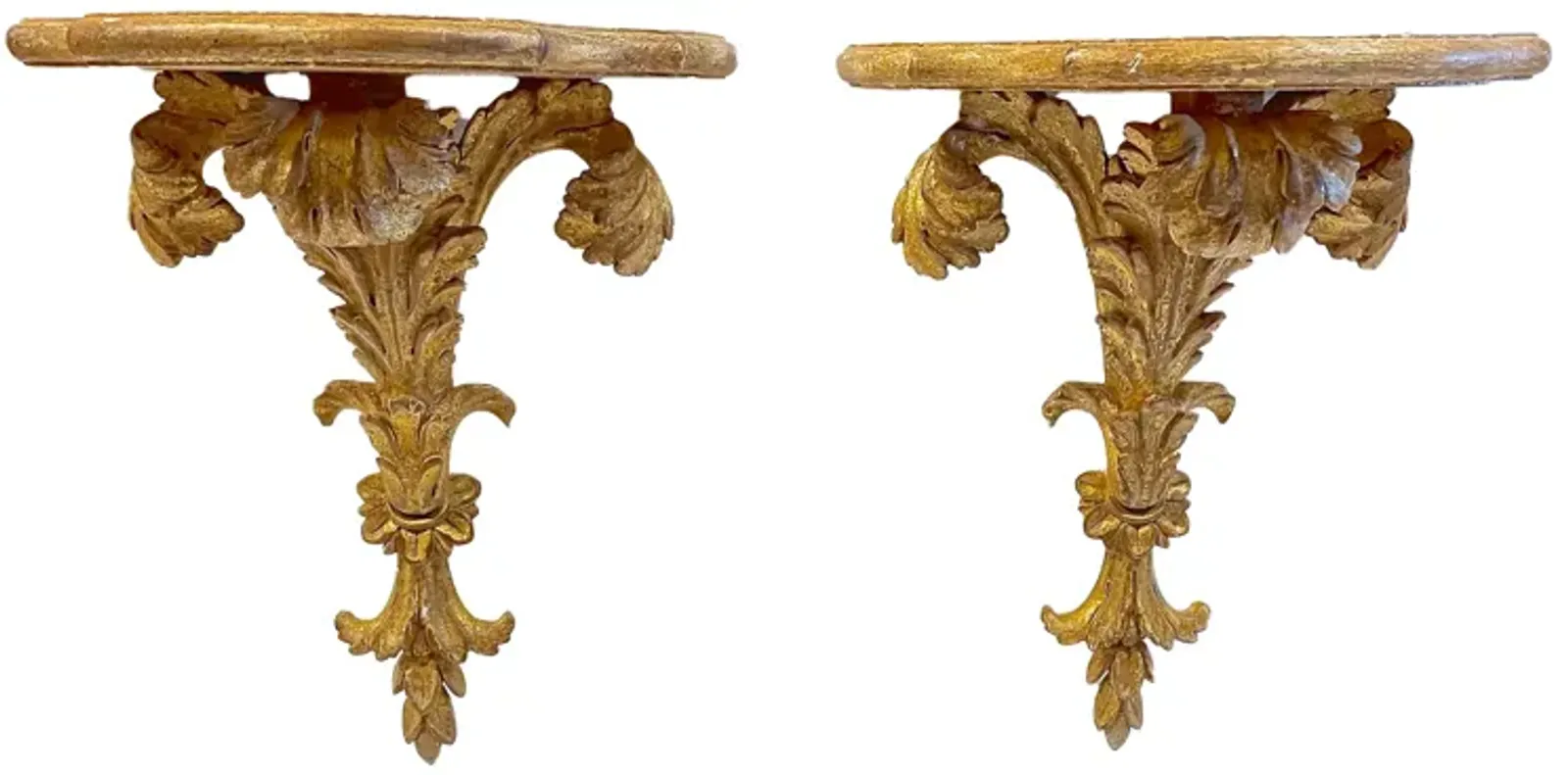 Gilt Acanthus Leaf Wall Shelves - Set of 2 - Vermilion Designs - Gold