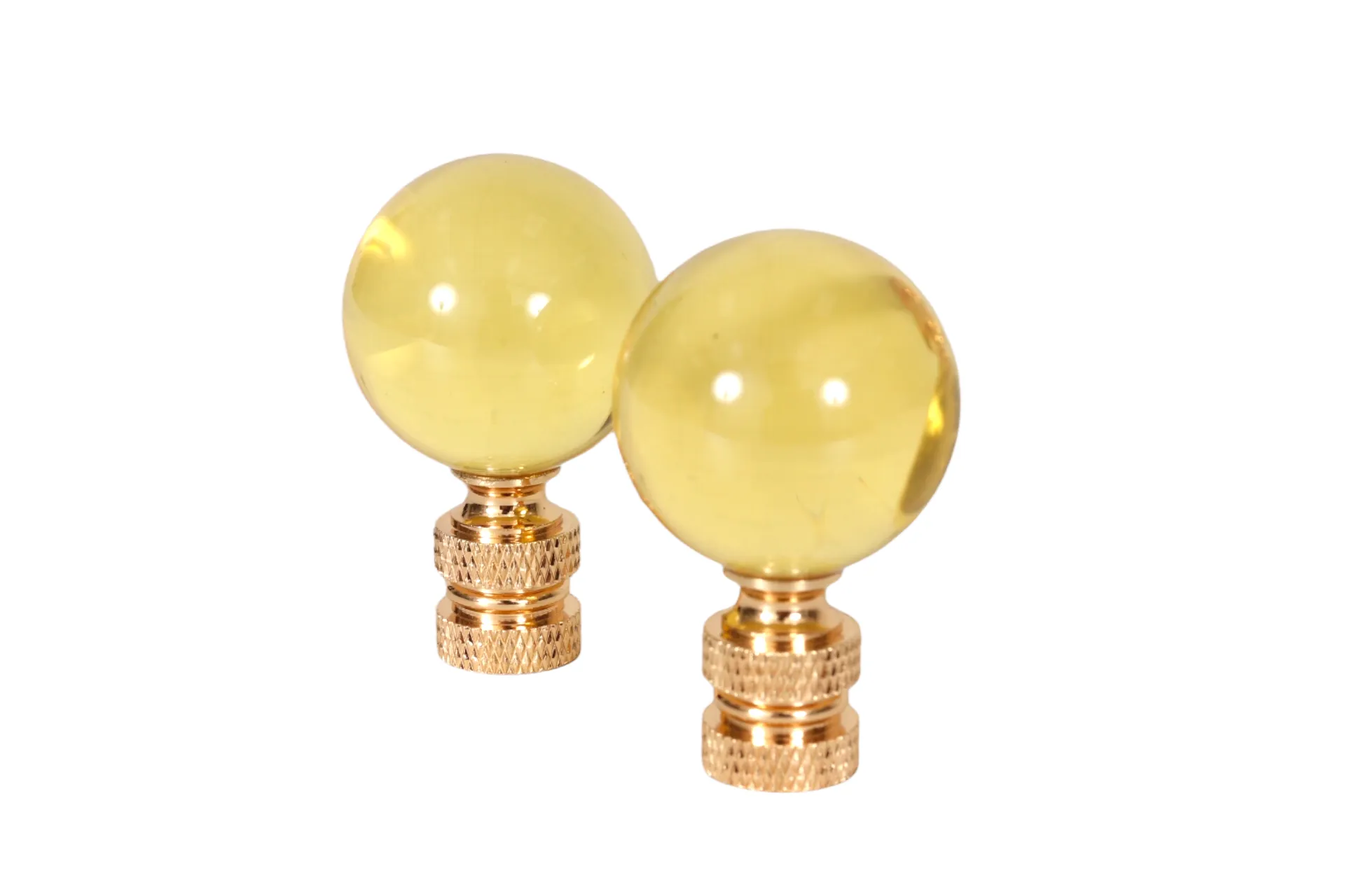 Yellow Glass Ball Lamp Finials - a Pair By Interesting Things - Fits a standard size lamp harp