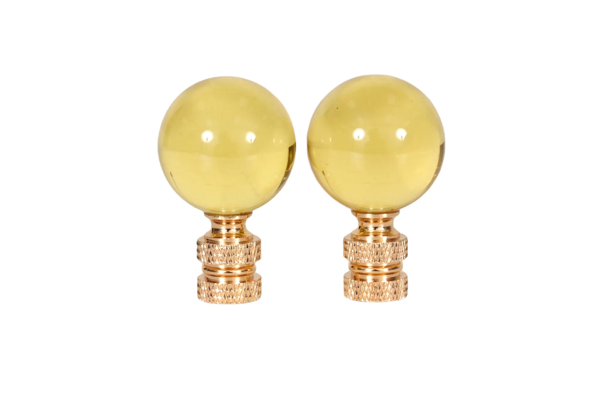 Yellow Glass Ball Lamp Finials - a Pair By Interesting Things - Fits a standard size lamp harp