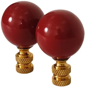 Red Porcelain Ball Lamp Finials - a Pair By Interesting Things - Fits a standard size lamp harp