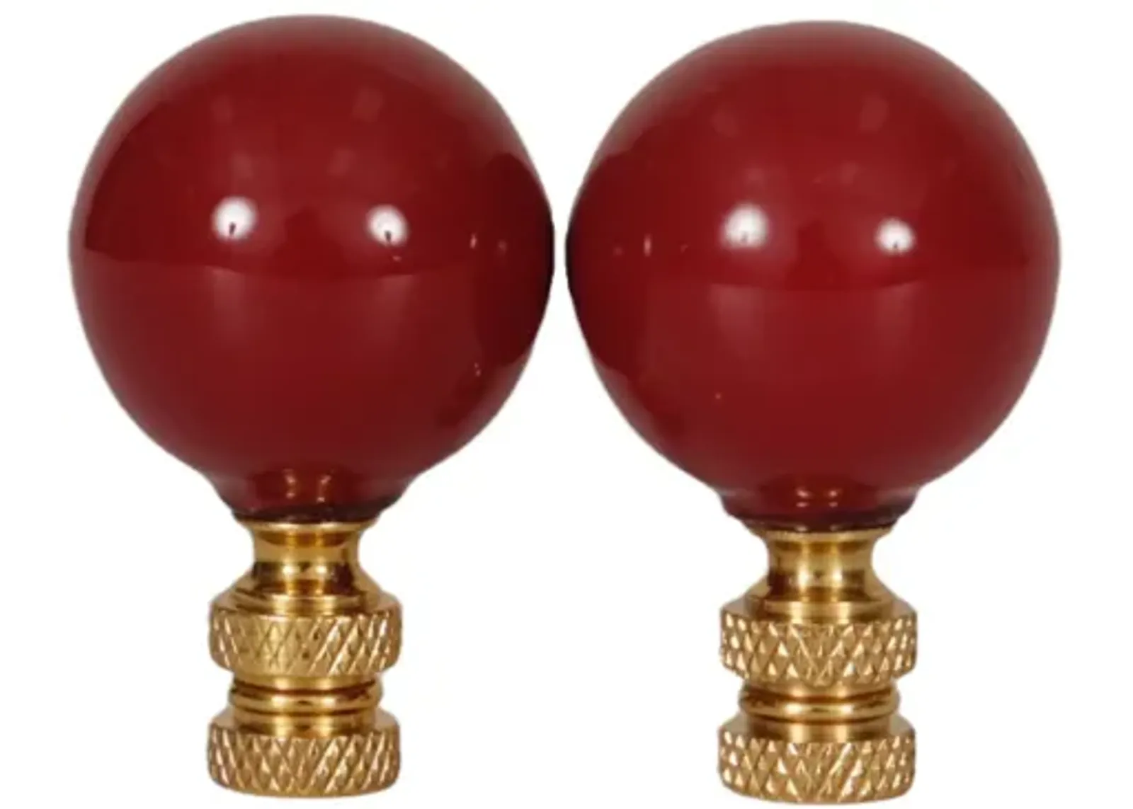 Red Porcelain Ball Lamp Finials - a Pair By Interesting Things - Fits a standard size lamp harp