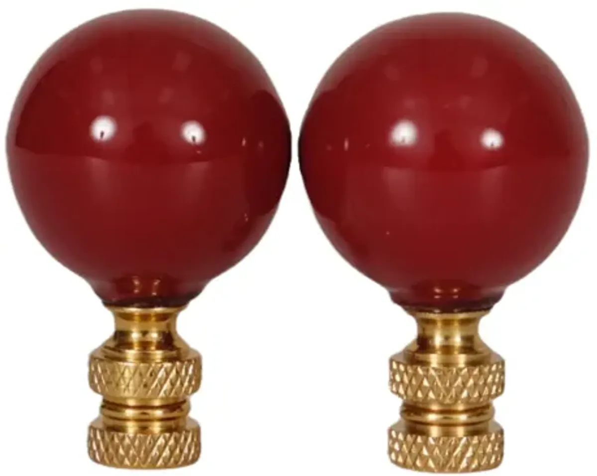 Red Porcelain Ball Lamp Finials - a Pair By Interesting Things - Fits a standard size lamp harp