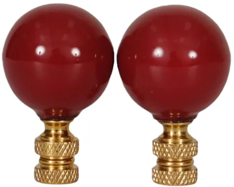 Red Porcelain Ball Lamp Finials - a Pair By Interesting Things - Fits a standard size lamp harp