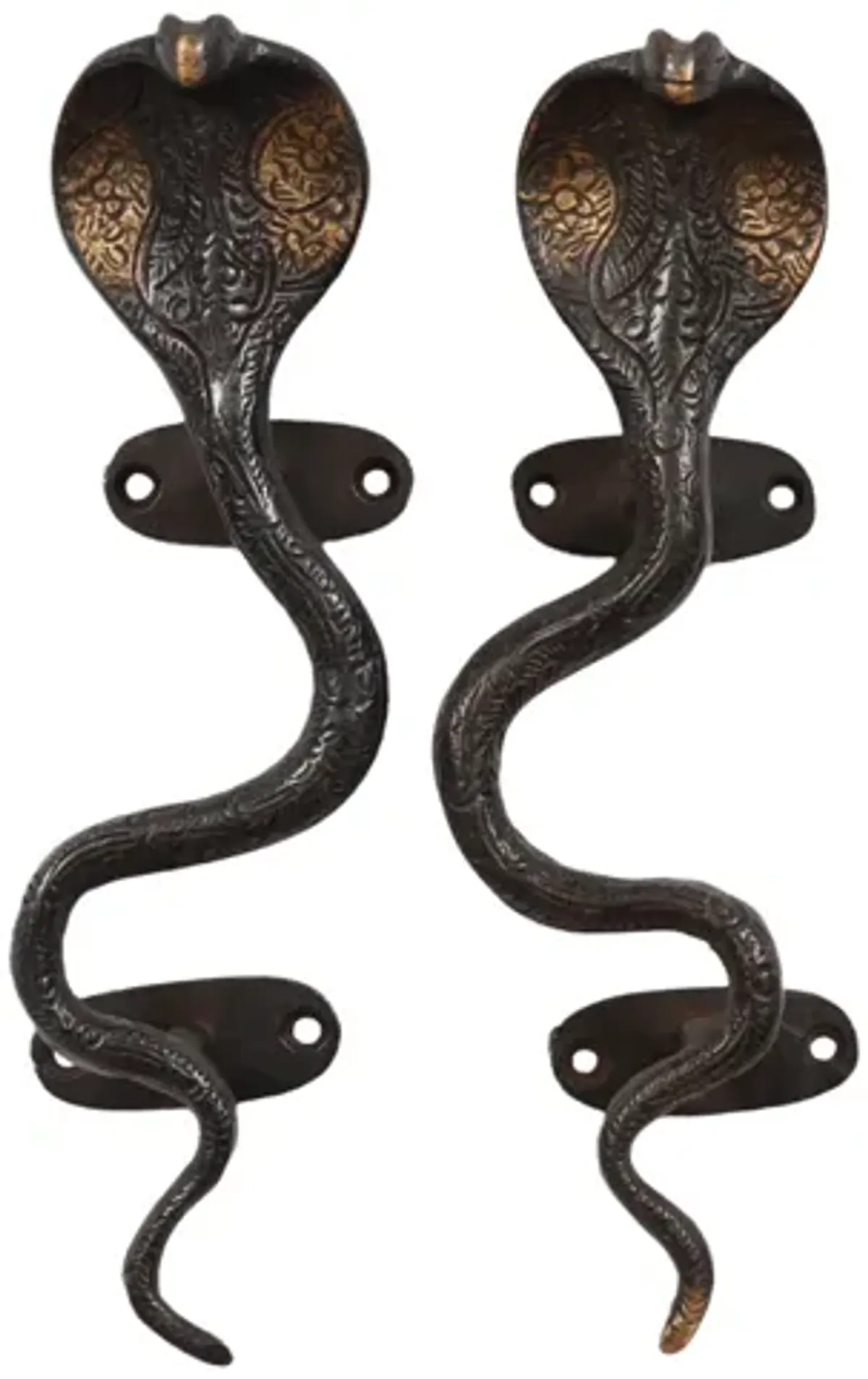 Black Brass Cobra Door Handles - a Pair - Interesting Things