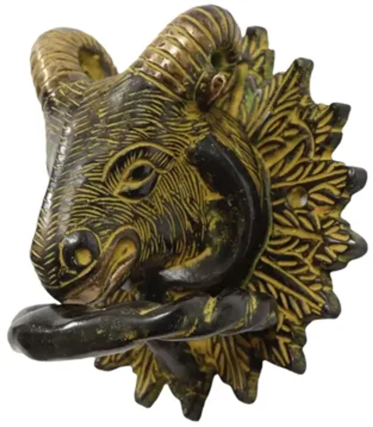 Green Brass Ram's Head Door Knocker - Interesting Things - Brown