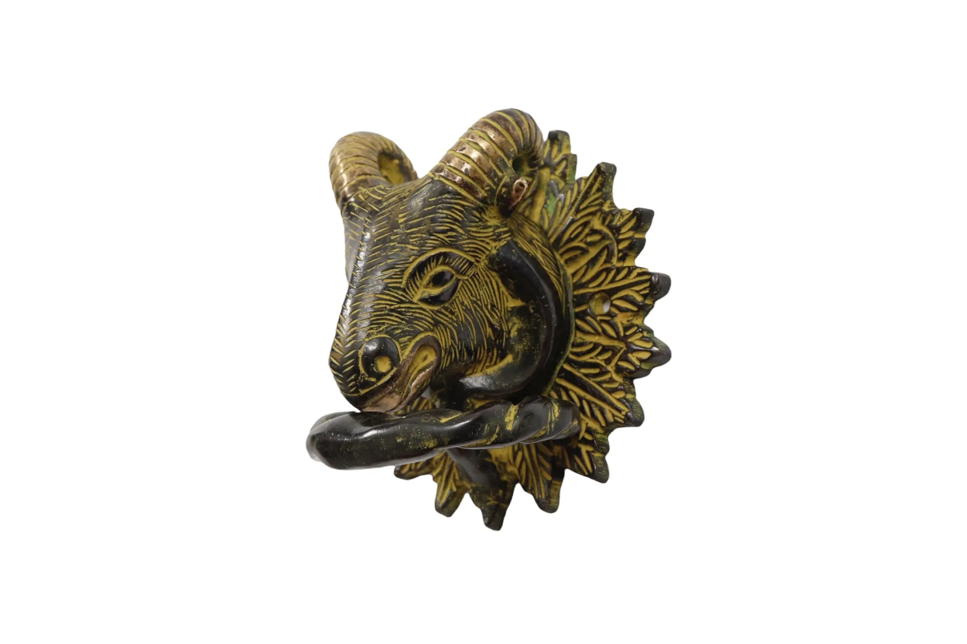 Green Brass Ram's Head Door Knocker - Interesting Things - Brown