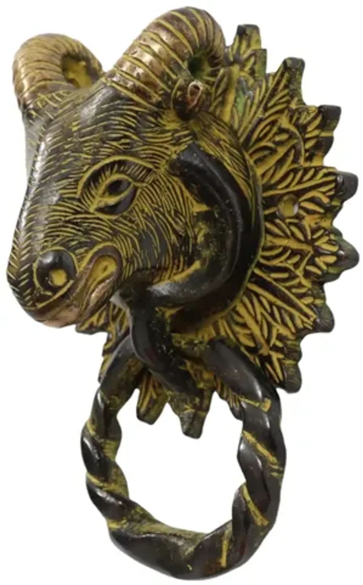 Green Brass Ram's Head Door Knocker - Interesting Things - Brown