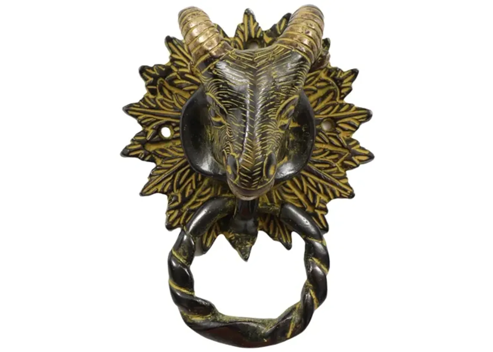 Green Brass Ram's Head Door Knocker - Interesting Things - Brown