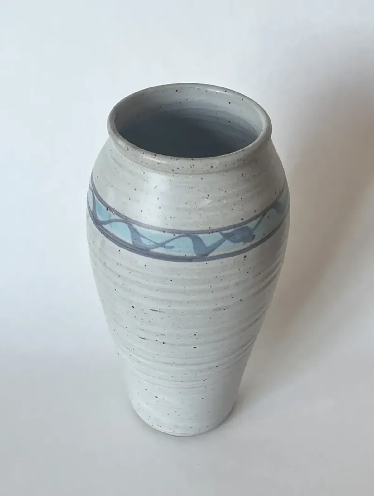 1970s Gray Speckled Pottery Vessel Vase - Pilar Collection - blue