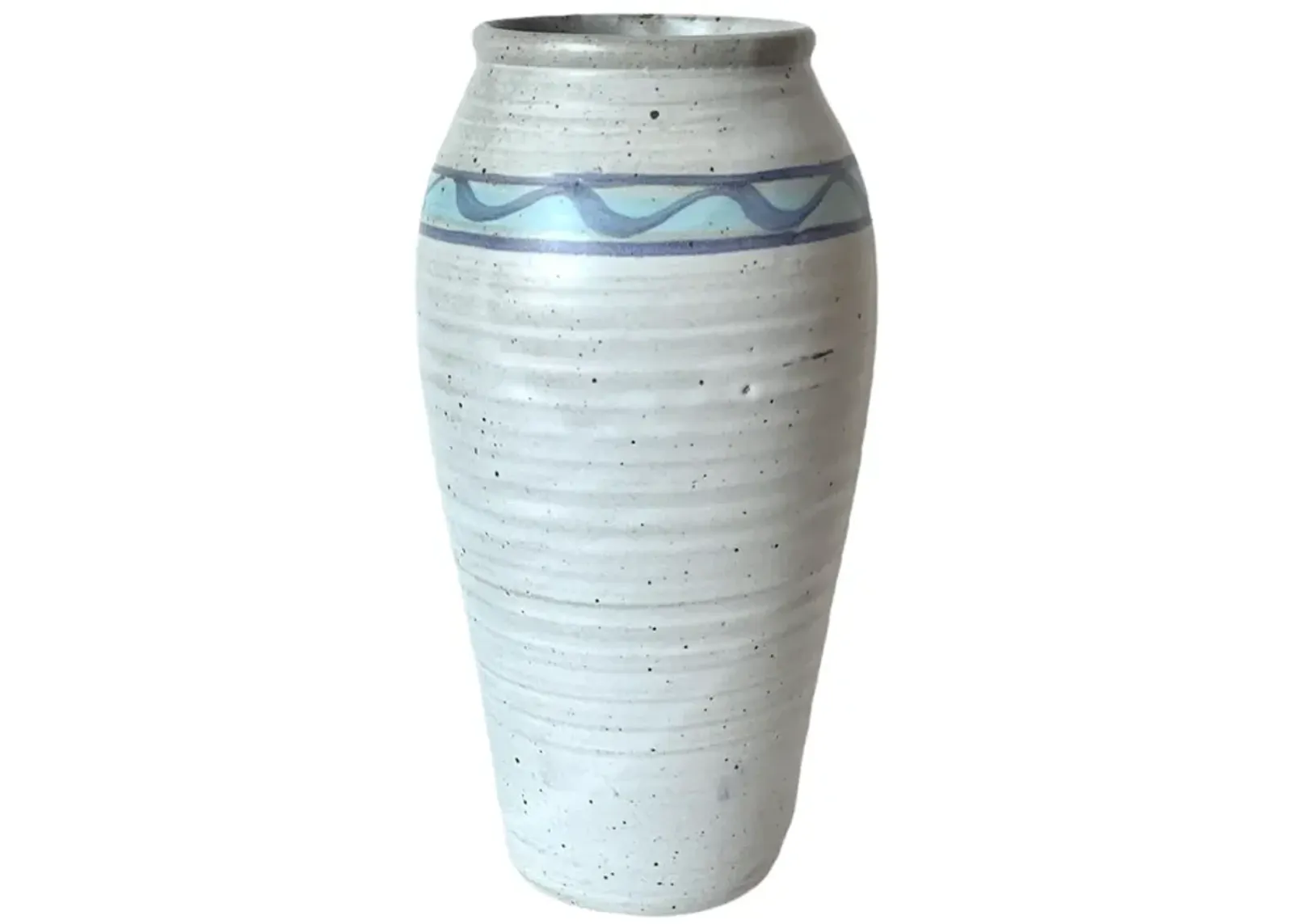 1970s Gray Speckled Pottery Vessel Vase - Pilar Collection - blue