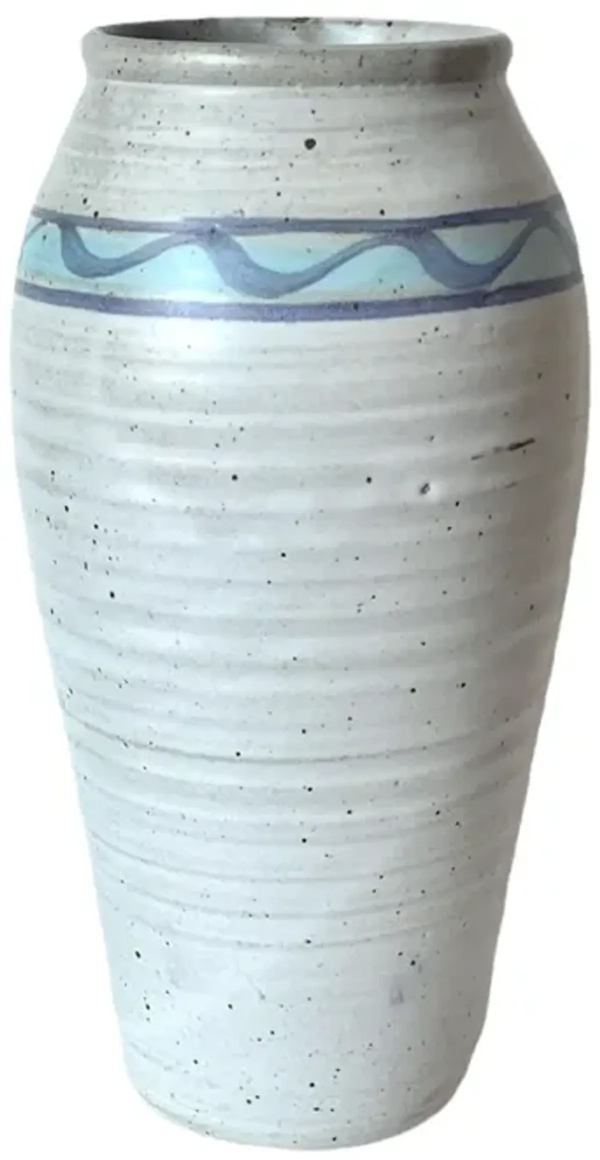 1970s Gray Speckled Pottery Vessel Vase - Pilar Collection - blue