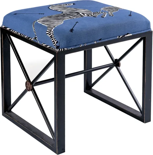 Medallion Zebra Scalamandre Right Facing Single Bench, Blue/Black