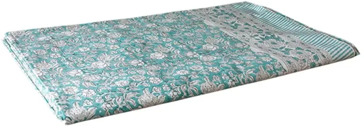 Oleander Aqua Block Print Coverlet - de-cor - Handcrafted - Blue