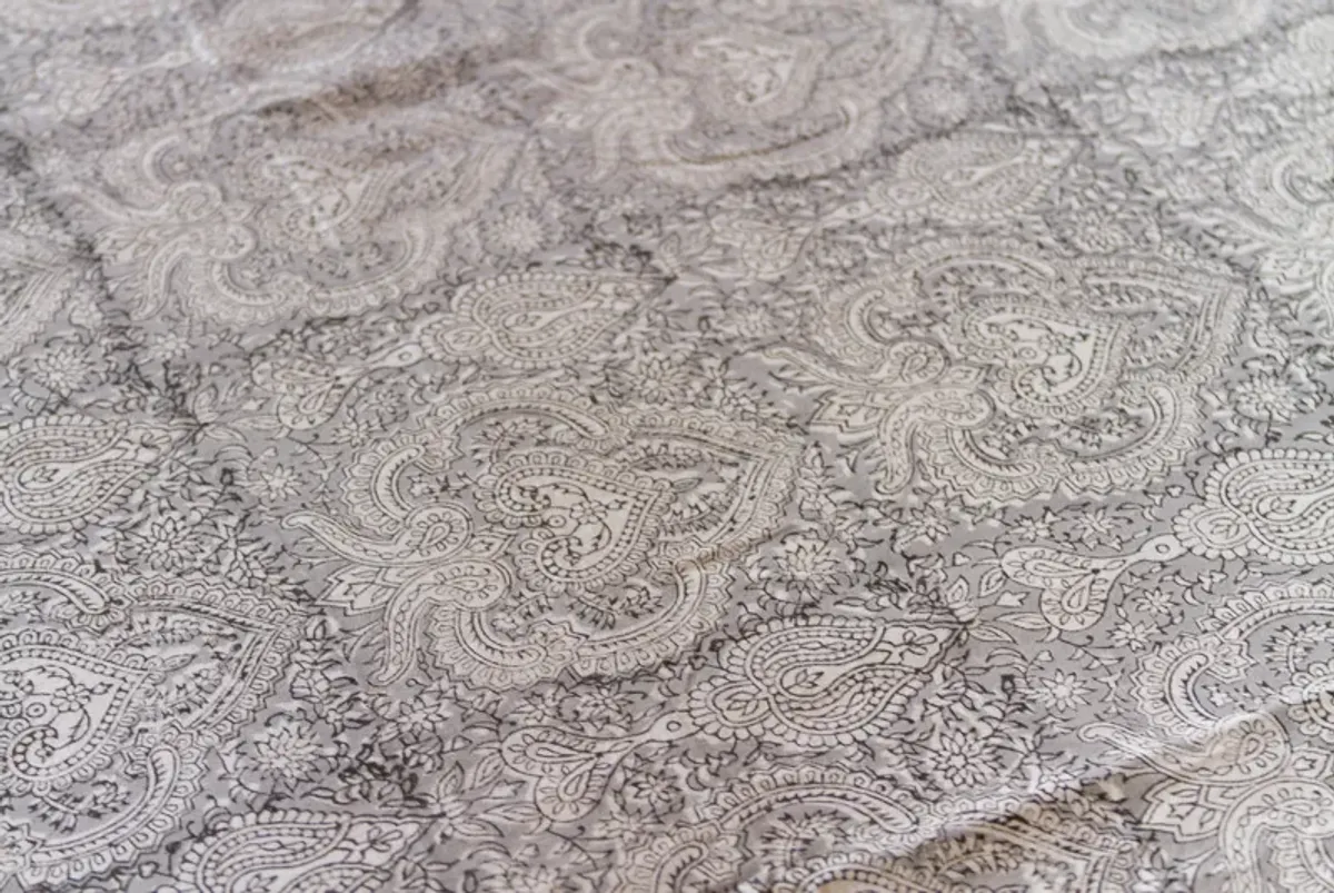 Gray Paisley Block Print Bed Covelet - de-cor - Handcrafted