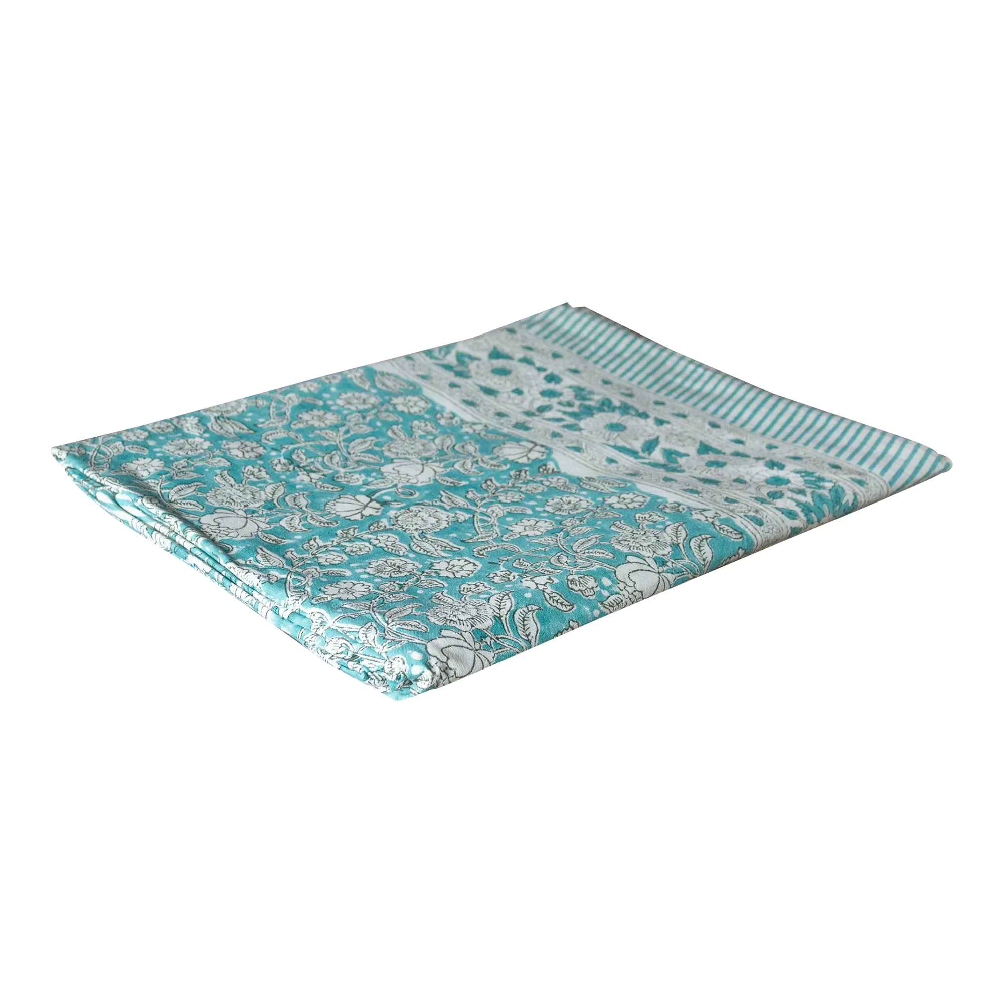Aqua Blooming Block Print Coverlet - de-cor - Handcrafted - Blue