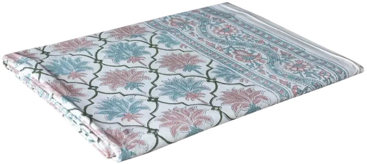 Palm Medallion Print Cotton Bed Coverlet - de-cor - Handcrafted - Blue