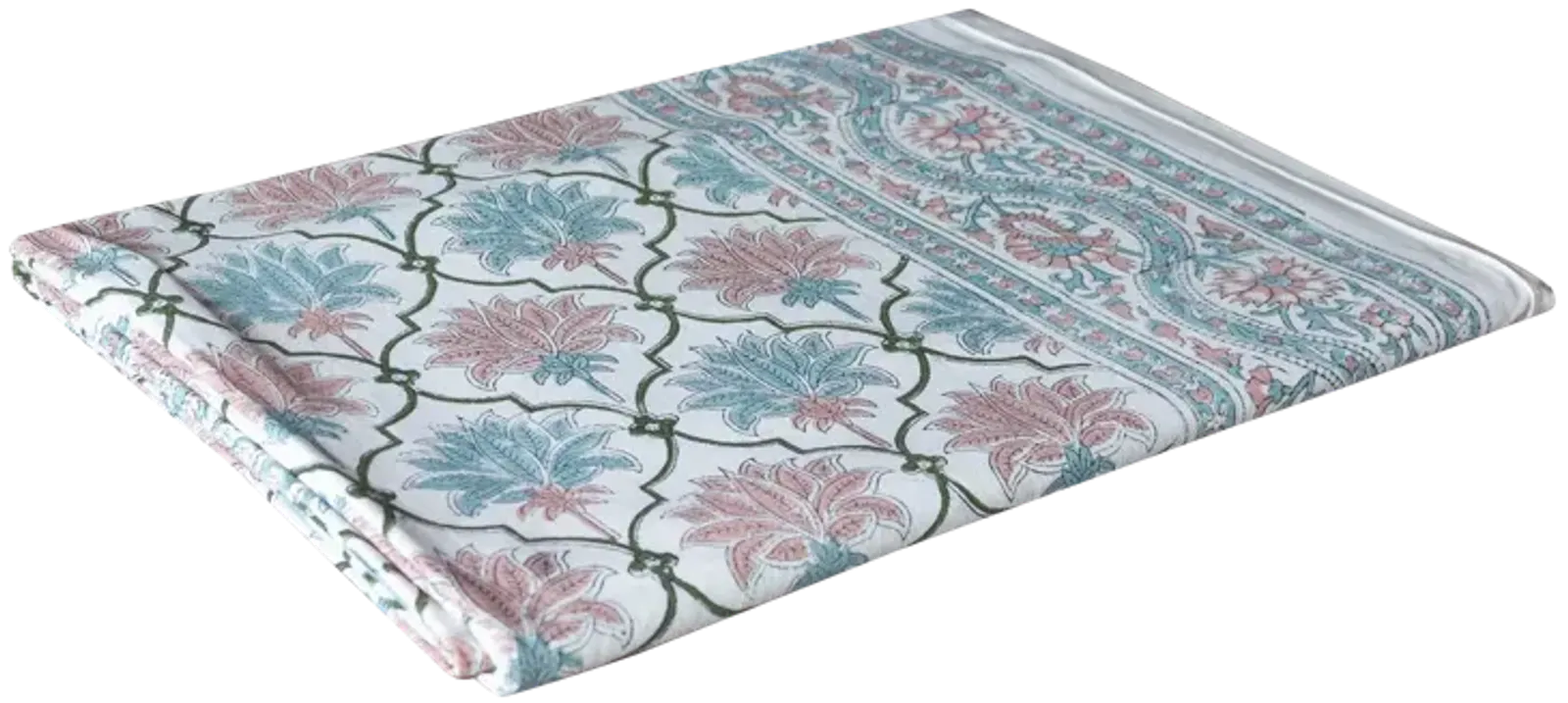 Palm Medallion Print Cotton Bed Coverlet - de-cor - Handcrafted - Blue