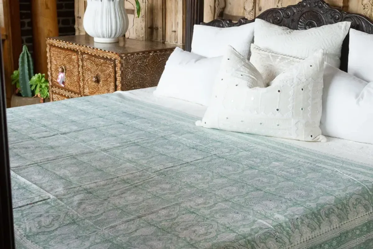 Seafoam Green Floral Print Coverlet - de-cor - Handcrafted