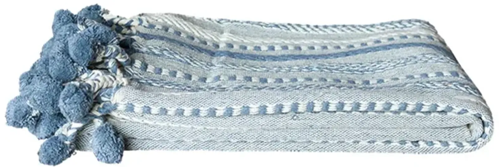 Azul Handloomed Cotton Pom-Pom Throw - de-cor - Blue