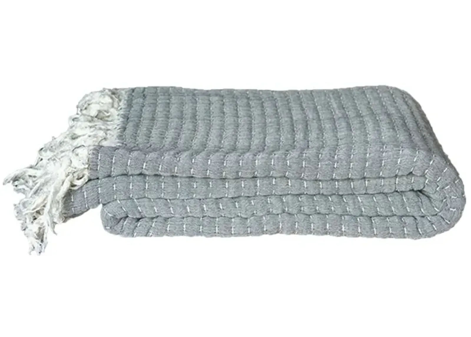 Pewter Quilted Handloomed Cotton Throw - de-cor - Gray - Reversible